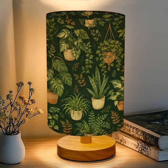 16-Color Dimmable Table Lamp, Green Plant Bookshelf Book Bookshelf Plant Potted Bedside Nightstand Light with Wood Base Fabric Shade, Gifts for Kids Bedroom Nursery Living Room Office