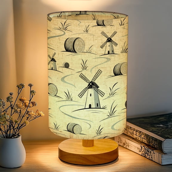 16-Color Dimmable Table Lamp, Highland Cow Farmhouse Vintage Barn Western Farm Bedside Nightstand Light with Wood Base Fabric Shade, Gifts for Kids Bedroom Nursery Living Room Office
