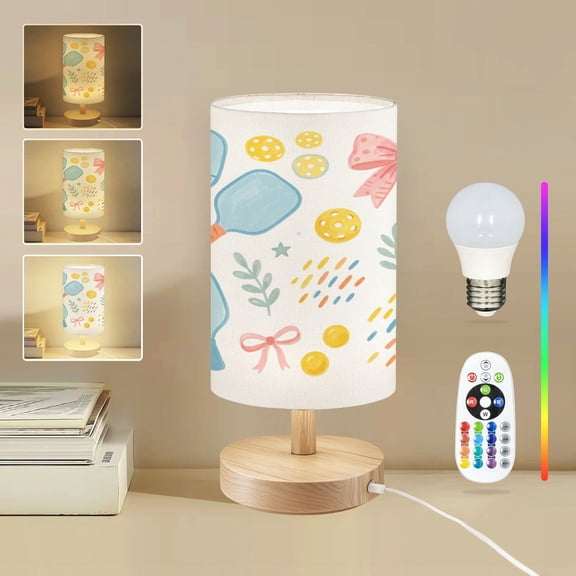16-Color Dimmable Table Lamp, Playful Pickleball Design Paddles Balls Decorative Elements Bedside Lamp for Kids Sports Lover, Pickleball Gifts, Night Light for Men and Women with Remote Control