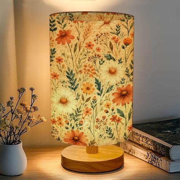 16-Color Dimmable Table Lamp, Serene Mountain Landscape Vibrant Sunset Flowering Bedside Nightstand Light with Wood Base Fabric Shade, Gifts for Kids Bedroom Nursery Living Room Office