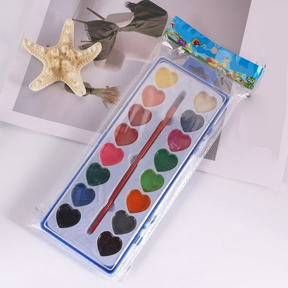 16-Color Heart-Shaped Children's Watercolor Painting Set, Solid Pigment Powder Painting Kit in Square Box, Non-Toxic Watercolor Set for Kids Art Projects, Creative Painting Supplies