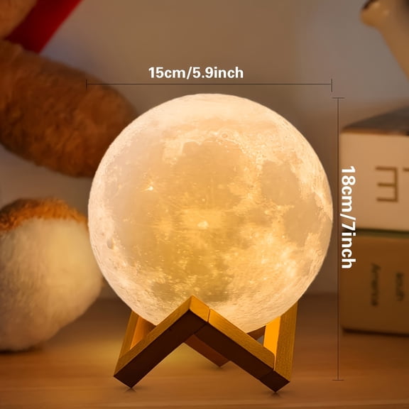 16 Color Moonlight LED Light with 148 Modes & Remote Control | 3D Printed USB Nightlight with Wood Stand for Bedside & Desktop | Creative Christmas Gift