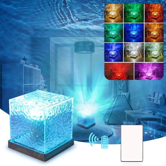 16-Color Ocean Wave Projector Light – Remote-Controlled Rotating Water Lamp, Beach Sea Themed Northern Lights Decor for Office Bedroom Bar Restaurant(Plug-in)