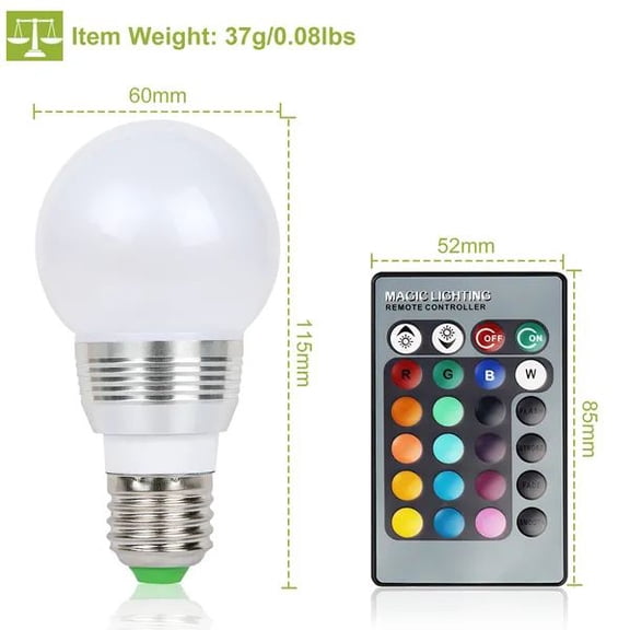 16-Color RGB LED Light Bulb E27, 3W Dimmable Mood Lighting with Remote Control  Color-Changing LED Bulb for Bedroom, Party, Holiday & Home Dcor