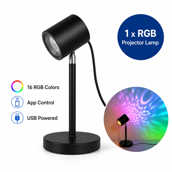 16-Color RGB Sunset Lamp Projector, Aesthetic Room Decor LED, Black