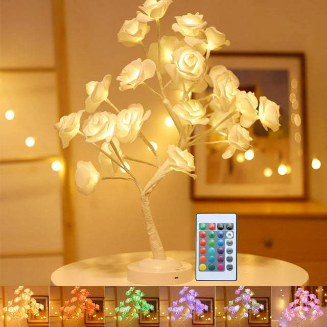 16 Color Rose Lamp 24 Led Color Changing Light Up Rose Tree Lamp with Remote Room Decor Night Light Artificial Flower Bonsai Tree Lights for Women Girls Christmas Valentines Day Wedding Decor Aosijia