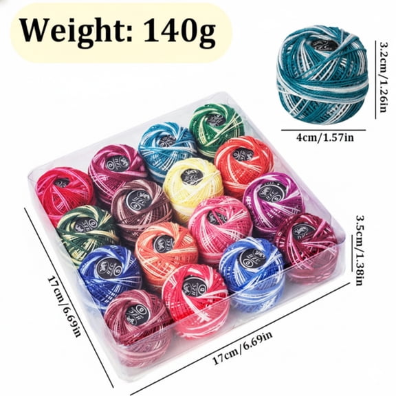 16 Color Solid Cotton Crochet Thread, Multicolor Embroidery Yarn Set for DIY Knitting, 2-Color Cotton Embroidery Thread