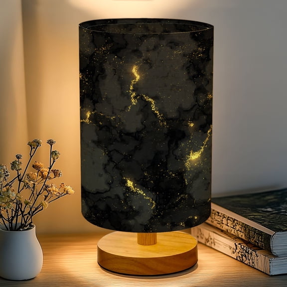 16-Color Table Lamp, Abstract Black Gold Marble Accents Dimmable Bedside Nightstand Light with Wood Base Fabric Shade, Gifts for Kids Bedroom Nursery Living Room Office