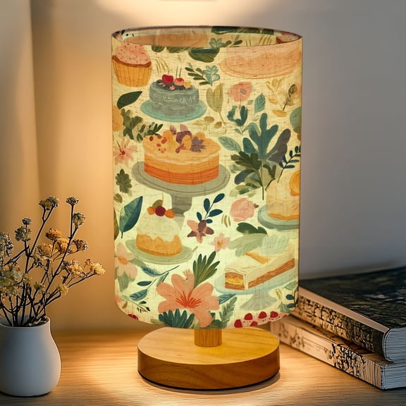 16-Color Table Lamp, Colorful Floral Cake Floral Accents Decorative Desserts Dimmable Bedside Nightstand Light with Wood Base Fabric Shade, Gifts for Kids Bedroom Nursery Living Room Office
