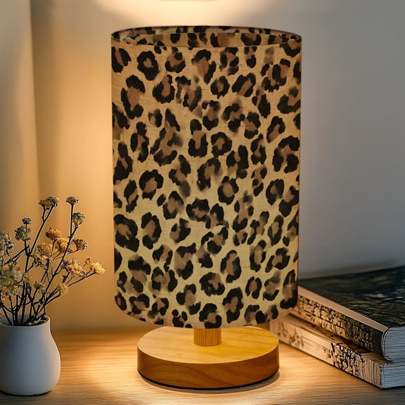 16-Color Table Lamp, Leopard Print Tan Black Spots Dimmable Bedside Nightstand Light with Wood Base Fabric Shade, Gifts for Kids Bedroom Nursery Living Room Office