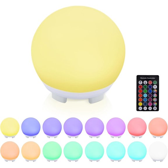 16-Color USB Rechargeable LED Ball Night Light with Remote, 4 Modes & 8 Brightness, 4.7 Inch Compact Mood Light for Bedroom, Parties, Holidays Shower,Party,Christmas Decor