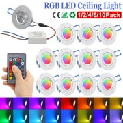 16 Colors 10Pack LED Recessed Lighting RGB Dimmable LED Downlight AC85-265V 4 Mode LED Ceiling Light Round with Remote Control Ceiling Lamp for Home Stage Party Indoor Decor Lighting