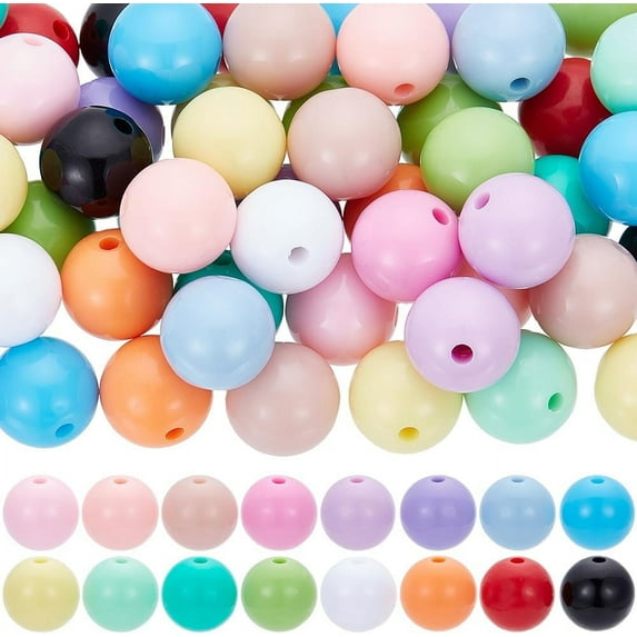 16 Colors 96Pcs 16mm Gum Beads Opaque Round Beads Bulk Acrylic Large Bubblegum White Pink Green Ball Candy Macaron Chunky Beads for Pens DIY Necklace Bracelet Crafts Supplies Women Mixed Color