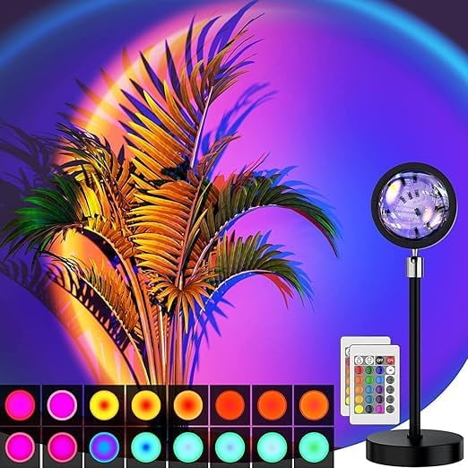 16 Colors Changing Sunset Projection Lamp With Remote For Home, Multicolor | Romantic LED Night Light For Bedroom, Couples, Kids, Adults | Mood Lighting For Home, Living Room, Party