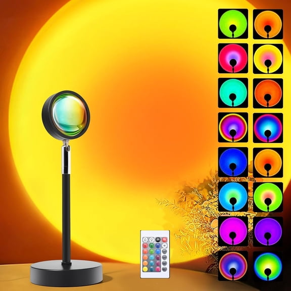 16 Colors LED Sunset Projection Lamp, 4 Lighting Modes Sunset Light with Remote & App Control, 180 Rotatable USB Mood Light for Bedroom Party Photography Vlog Decor