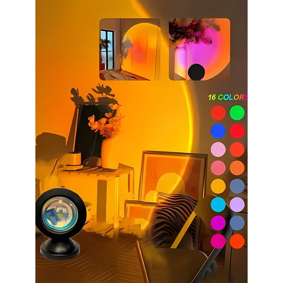 16 Colors RGB Sunset Projection Lamp with Remote Control, USB Powered Dusk Ambience Light for Bedroom INS Photography Decor, 1 Pack