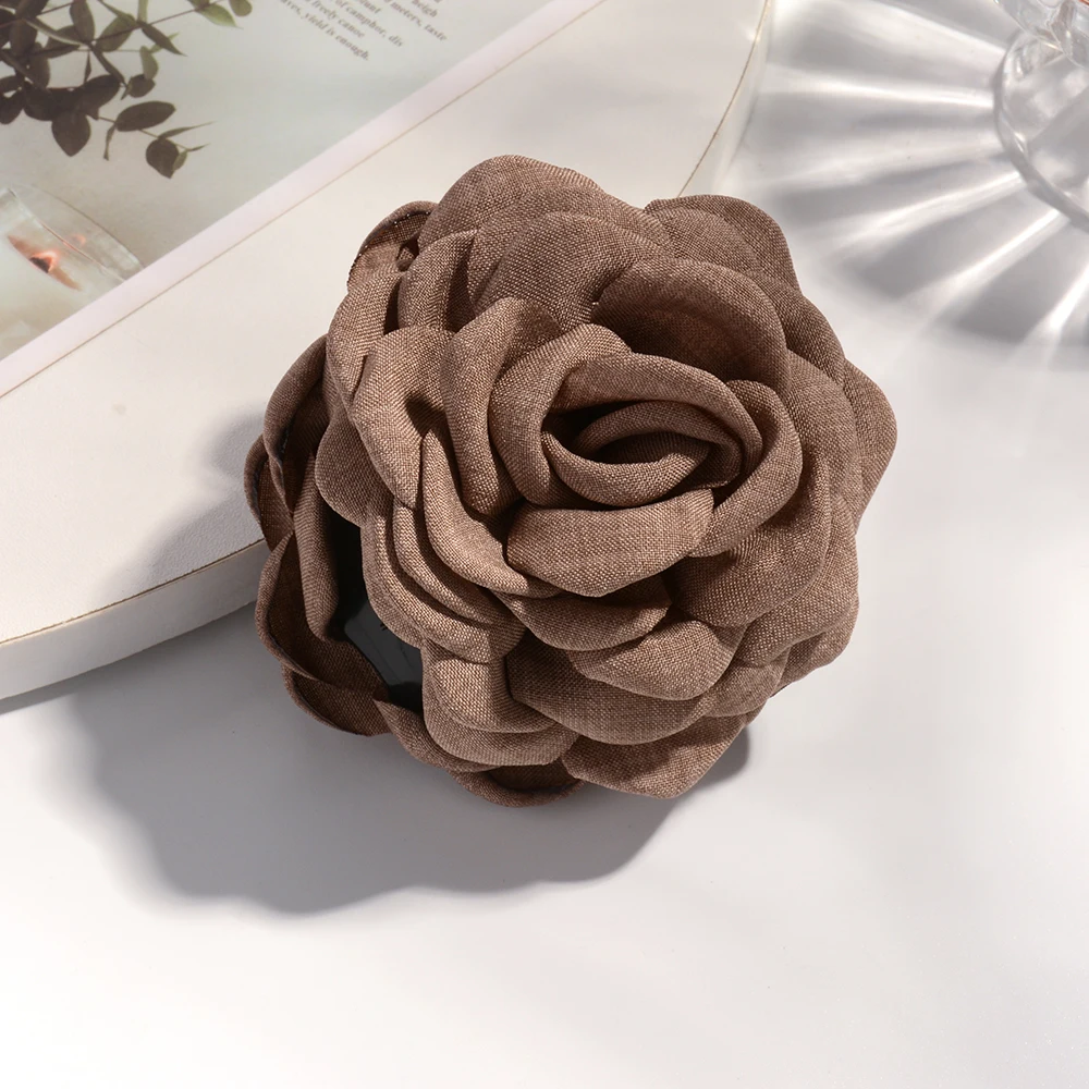 16 Colors Sweat Medium Size Cotton Fabric Rose Flower Hair Claw Clips ...