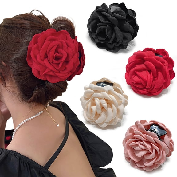 16 Colors Sweat Medium Size Cotton Fabric Rose Flower Hair Claw Clips for Women Korean Ctach Shark Clamp Hair Accessories 2024