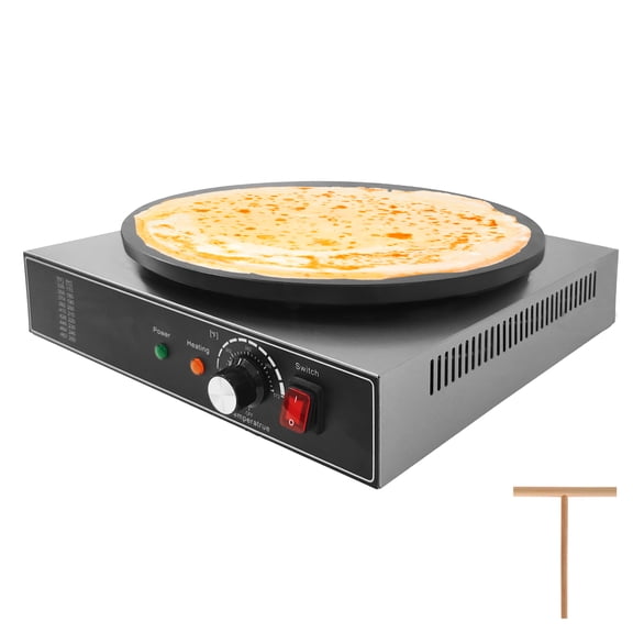 16" Commercial Crepe Maker, 1700W Electric Pancake Machine with Non-Stick Plate & Adjustable Temp 120-572℉, Stainless Steel for Home Restaurant