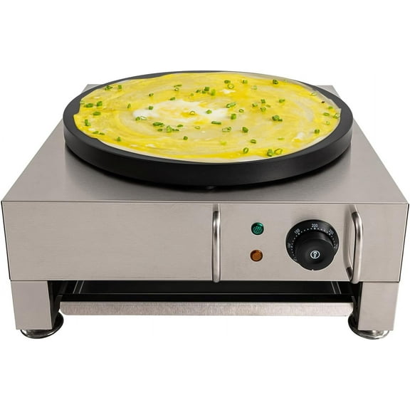 16''Commercial Electric Crepe Maker Machine Adjustable Temperature Mini Pancake Machine Home Baker Machine Stainless Steel Countertop Griddle Non-stick Crepes Griddle Baking Pancake Machine (1650W)