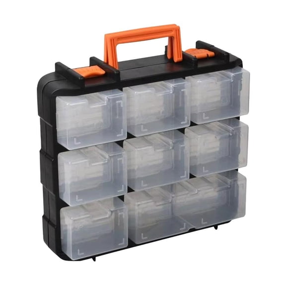16 Compartment Detachable Toolbox Organizer, Plastic Hardware Storage Case with Removable Sections, 13.4" x 5.1" x 14.2"