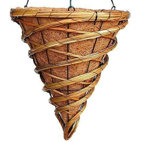 16" Cone Rattan Coco Moss Hanging Basket with Rigid Wire Hanger$$Garden & Patio