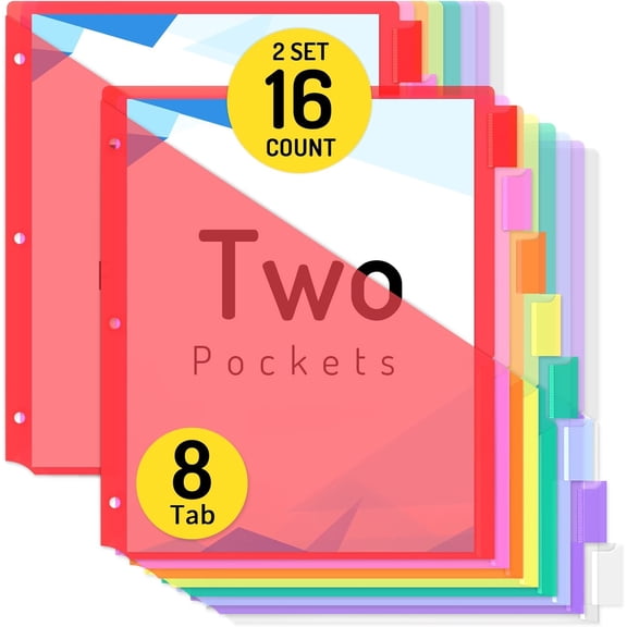 16 Count Dividers with 2 Pockets,8 tabs Binder Dividers with tabs