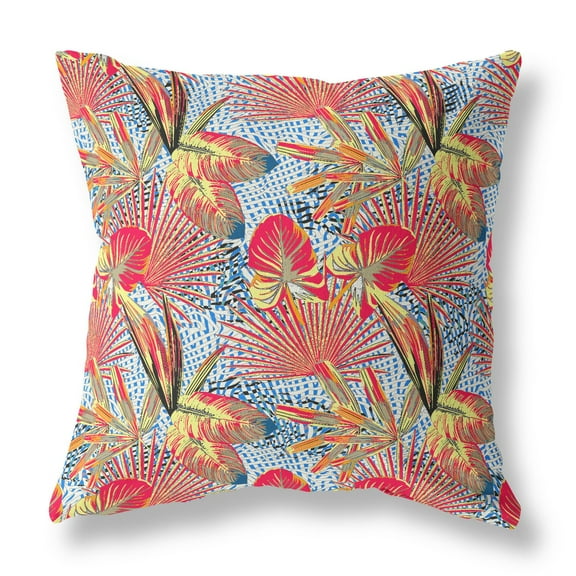 16 Crimson Yellow Tropical Indoor Outdoor Throw Pillow
