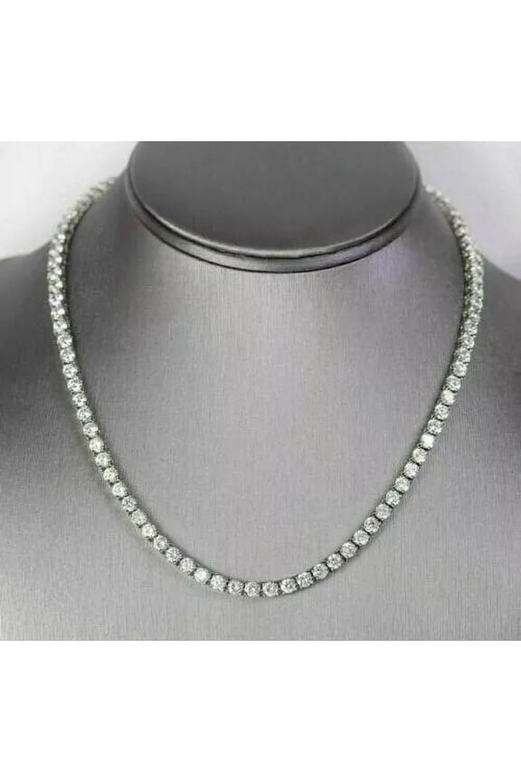 16 Ct Round-Cut Lab Created Diamond Tennis Necklace 14K White Gold Plated 925 Sterling Silver