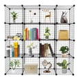 thumbnail image 1 of 16-Cube Black Wire Grid Modular Storage Shelving Unit | Versatile Metal Cubbies Organizer for Books, Toys & Entryway | Durable ABS Connectors | 47" W x 57" H, 1 of 10