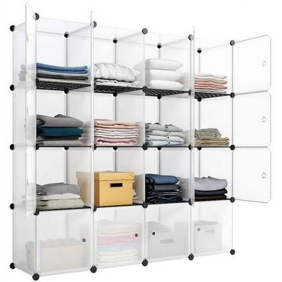 16 Cube DIY Storage Organizer Shelves Modular Book Shelf Cube Shelf Organizer Stackable Clothing/Toys/Book Organizer Containers, Closet Cube Storage & Organization Container