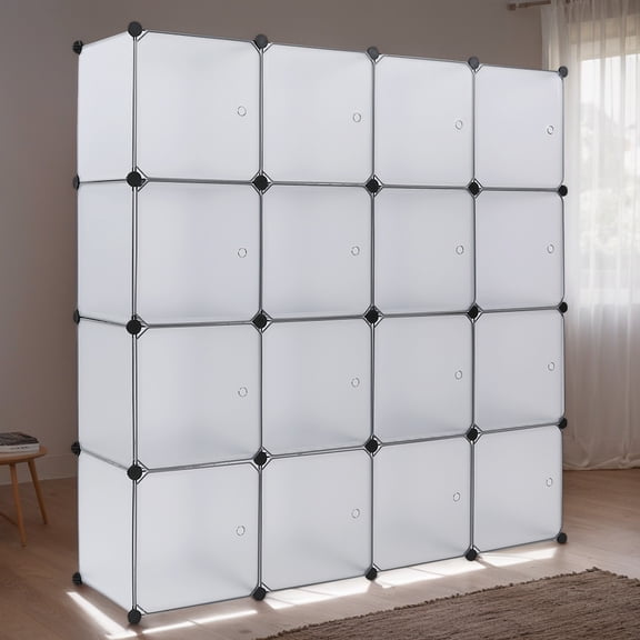 16-Cube Modular Storage Shelf, Closet & Toy Organizer Bookcase Cabinet, White