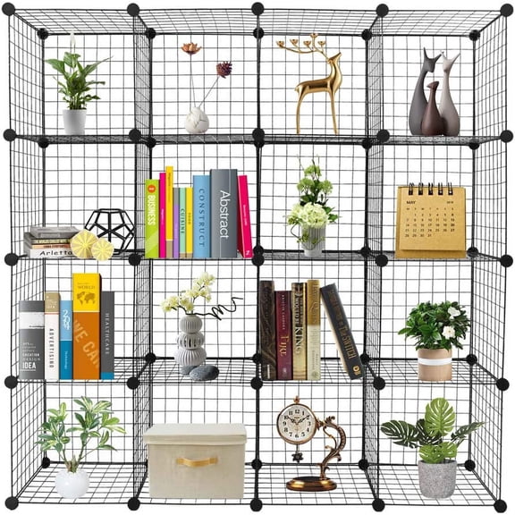 16-Cube Organizer Cube Storage Storage Shelves Wire Cube Storage Origami Shelves Metal Grid Multifunction Shelving Unit Modular Cubbies Organizer Bookcase