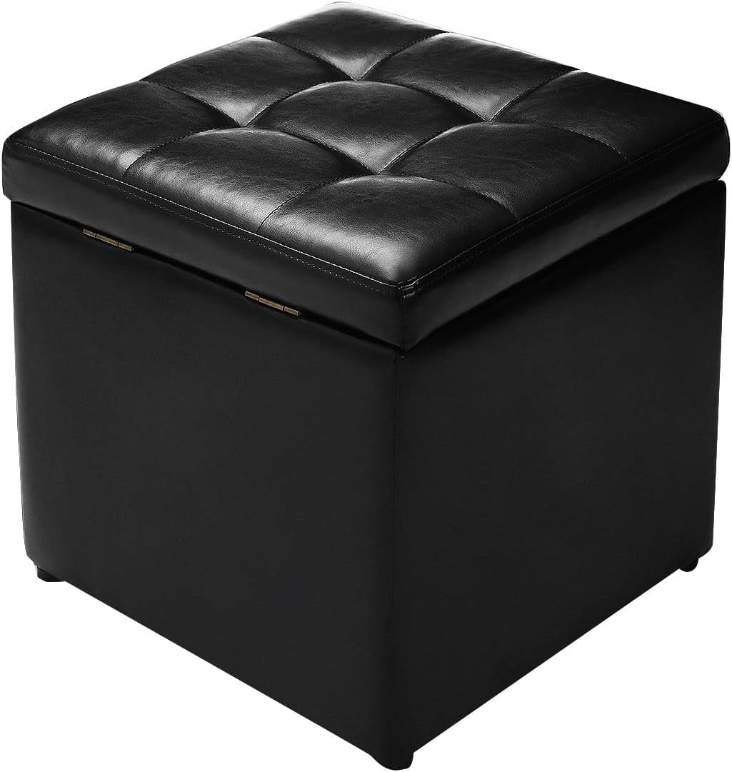 16” Cube Ottoman Pouffe Storage Box Lounge Seat Footstools W/Hinge Top