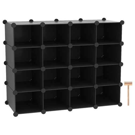 16 Cube Stackable Shoe Organizer Unit Black Plastic Storage Shelf with 11 lbs Load Capacity for Bedroom Closet Hallway Garage and Living Room