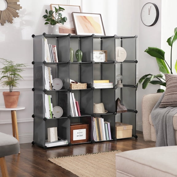 16 Cube Storage Organizer Modular Storage Cube Bookshelf DIY Plastic Closet Storage Shelves for Home Office Bedroom Gray