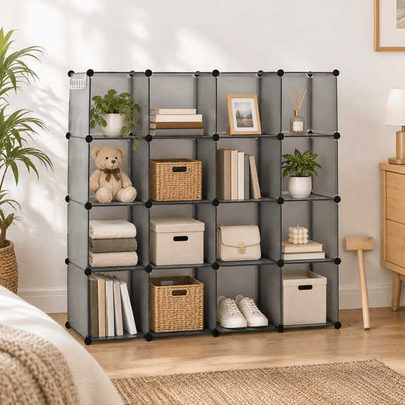 16 Cube Storage Shelf Unit, Grey, 16.06 x 13.31 x 7.52 Inch, Sturdy ...