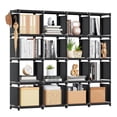 thumbnail image 1 of 16 Cubes Ladder Bookcase Storage Rack, Bookshelf Bookcase Clothes Toys Storage Organizer Adjustable Standing Shelving Rack for Office Home Bedroom, Black, 1 of 11