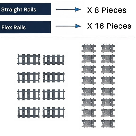 Railway Track Expansion Pack 24 Pieces (8 Straight + 16 Flex) | General Jim's Toys | GJ-TT