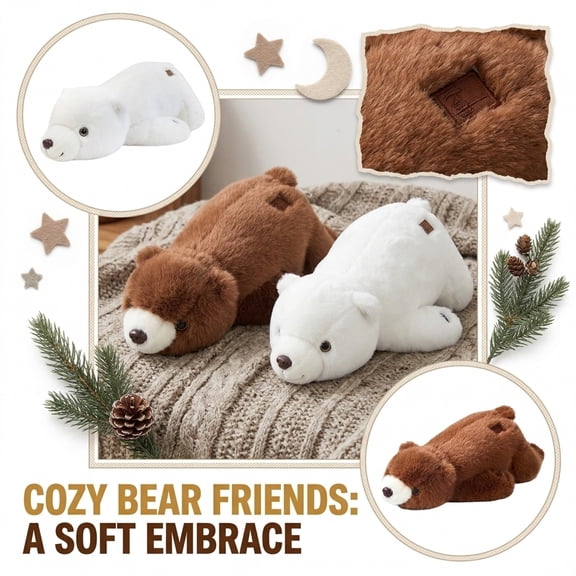 16" Cute Polar Bear Stuffed Animal Plush Toys, Lying Stuffed Animals Polar Bear Plushies for Cozy Companions Bedtime Cushion & Birthday Gift