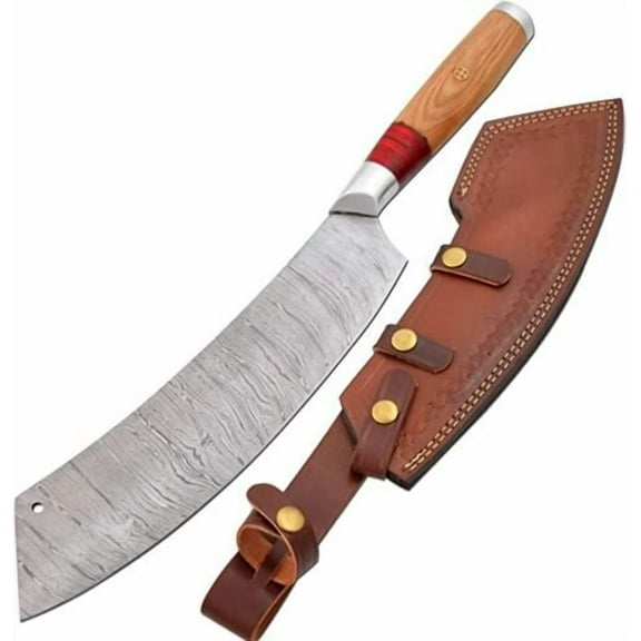 16" Damascus Steel Cleaver Two Tone Mosaic Pin Handle Full Tang Chef Knife