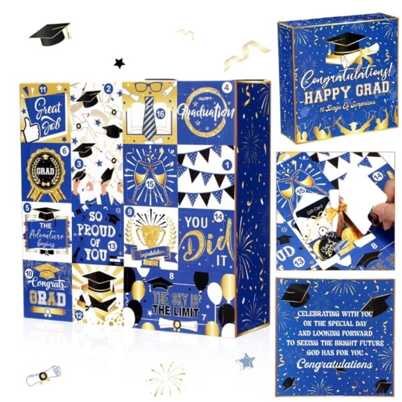 16 Days Graduation Countdown Calendar Gift Box 2026 Empty Graduation Paper Advent Calendars to Fill DIY Grad Surprise Gift Box for School College, Gifts Not Included(Blue)