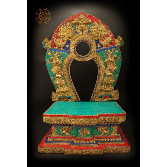 16" Deity Throne with Inlay Stone Work in Brass | Handmade | Made in India