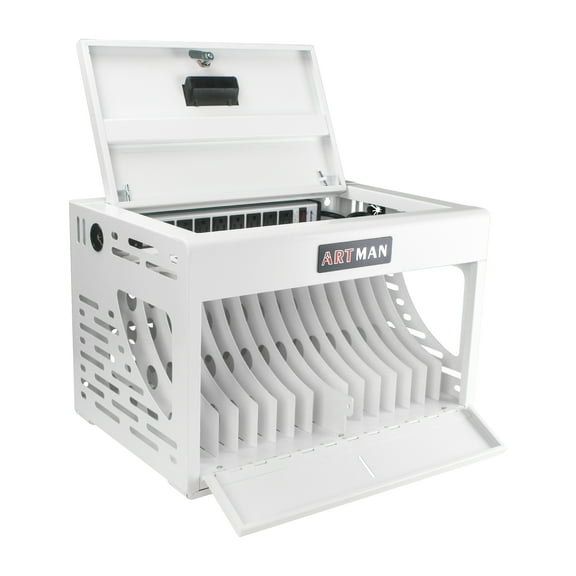 16-Device Charging Station for Laptops/Tablets, Charging Cabinet for iPad/Chromebooks/Laptop Computers, Laptop & Tablet Storage Carts for Classroom/Library/Office/Lockable, White