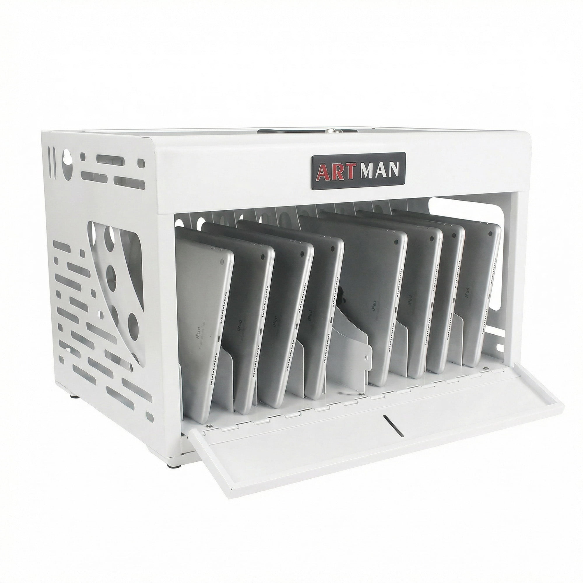 16-Device Charging Station for Laptops/Tablets, Charging Cabinet for iPad/Chromebooks/Laptop Computers, Laptop & Tablet Storage Carts for Classroom/Library/Office/Lockable, White