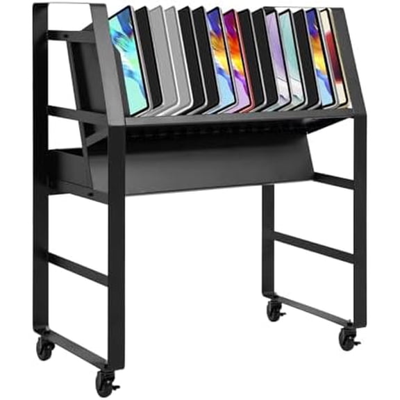 16 Devices Tablet/Chromebook Charging Station with Wheels, Mobile Open Charging Cart for Laptop, Ipads, Chromebooks, Electronic Equipment Organizer Rack for Office (Including Power Strip)$$Office