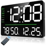16" Digital Wall Clock with Remote Control & Auto-Dimming - Large Display Dual Alarm Clock for Bedroom/Office/Gym, Adjustable Brightness, DST, Stopwatch, Countdown