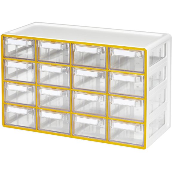 16-Drawer Stackable Clear Organizer Cabinet Yellow