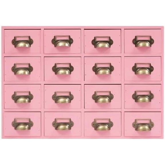 16 Drawer Storage Cabinet 19.69×3.94×13.78in Desktop Drawer Organizer with Drawers, 4 Tier Wooden Medicine Cabinet or Home Office Desk Organisation and Storage, Pink