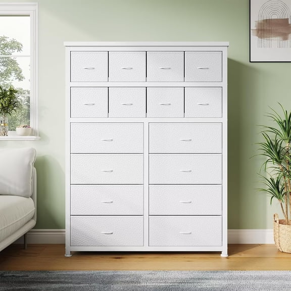 16-Drawer Tall Dresser for Bedroom, Large Fabric Storage Dresser with Storage Drawers, Dressers and Chests of Drawers for Closet, Living Room, Hallway, Entryway, White